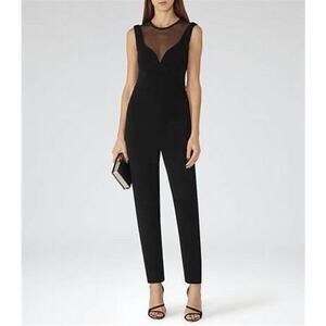 Reiss Essen Black Sheer Insert Sleeveless Tapered Jumpsuit Size 2